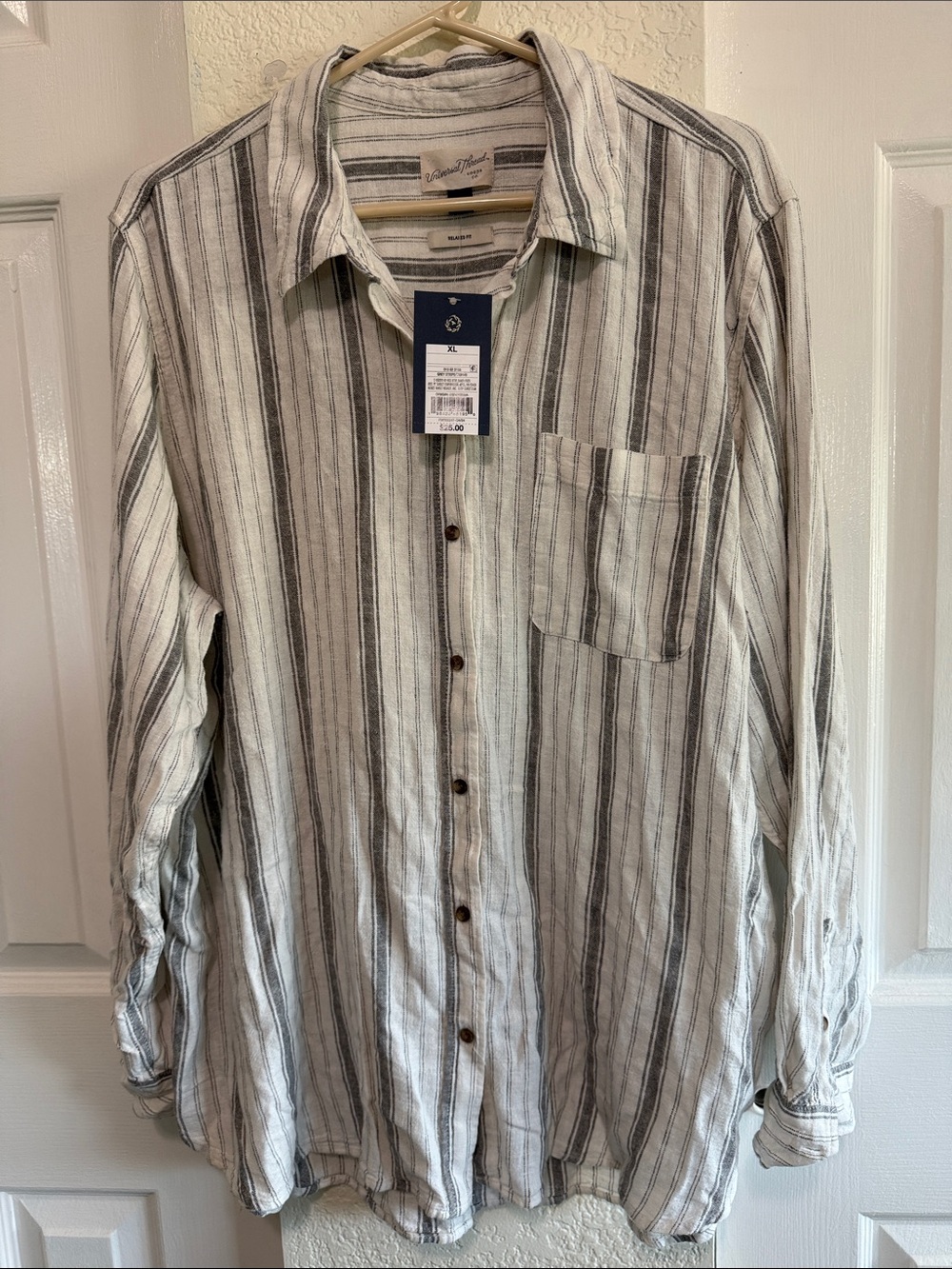 Universal Thread Women's Striped Button-Down Shirt - White & Gray